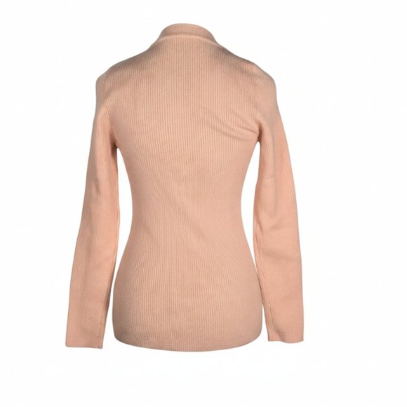 NWT | Ribbed Knit Full Zip Cardigan Sweater Pale Blush Pink Crew Neck | Medium - Picture 2 of 4